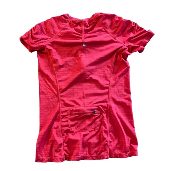 Athleta Red Running Short Sleeve Shirt 1/4 Zip Back Zipper Pocket Size S… - Picture 2 of 5